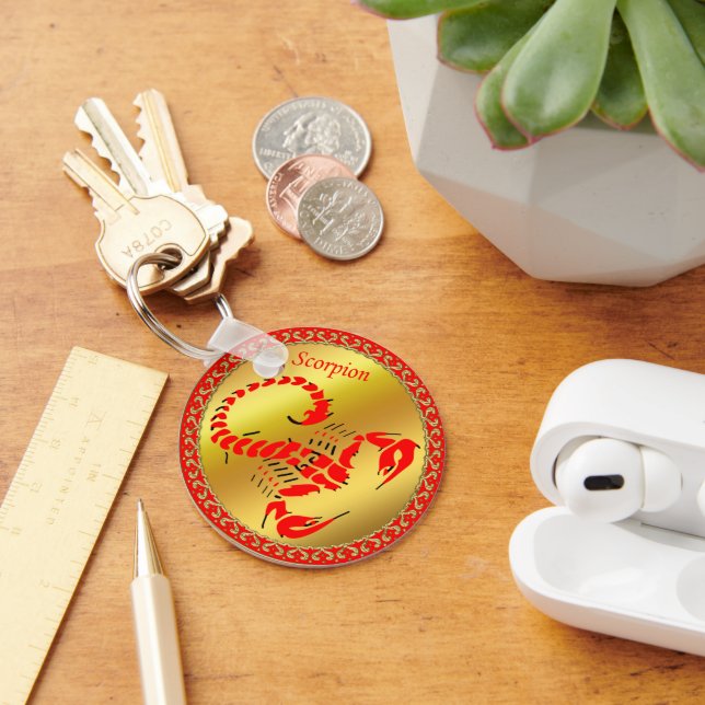 Red poisonous scorpion very venomous insect key ring (Desk)