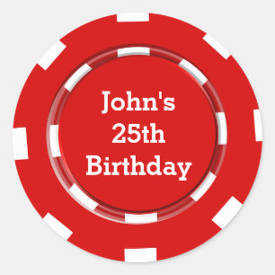 Red poker chip casino party sticker label