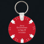 Red Poker Chip Casino Themed Wedding Favour  Key Ring<br><div class="desc">Las Vegas casino gambling themed wedding groomsman key chain gift done in a red and white poker chip look.  Personalise all the text fields  to suit your  wedding needs.  Matching products are available.</div>