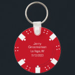 Red Poker Chip Casino Themed Wedding Favour  Key Ring<br><div class="desc">Las Vegas casino gambling themed wedding groomsman key chain gift done in a red and white poker chip look.  Personalise all the text fields  to suit your  wedding needs.  Matching products are available.</div>