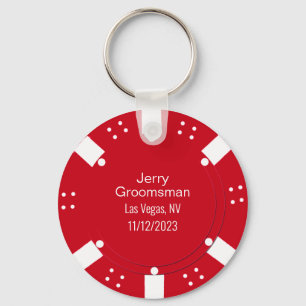 Red Poker Chip Casino Themed Wedding Favour  Key Ring