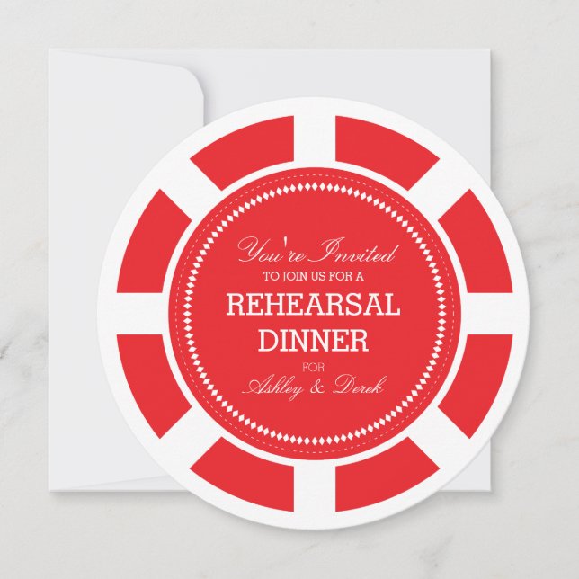Red Poker Chip Wedding Rehearsal Invitation (Front)