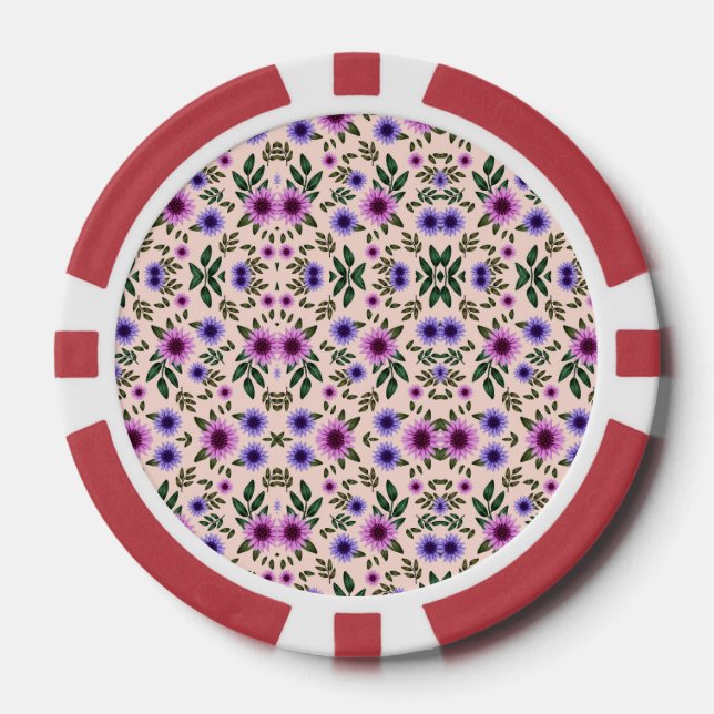 Red poker chip with floral pattern  (Front)