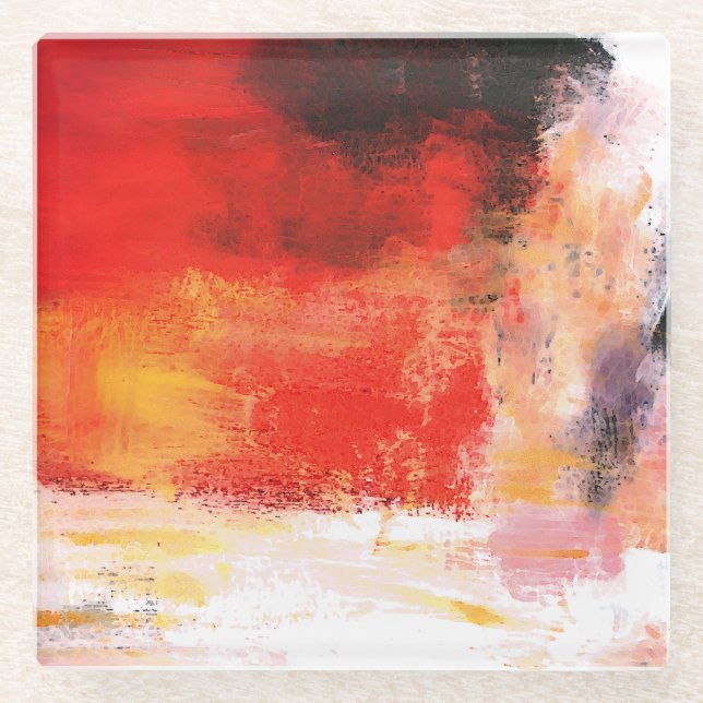 Red Polar - Abstract Art Painting Glass Coaster (Front)