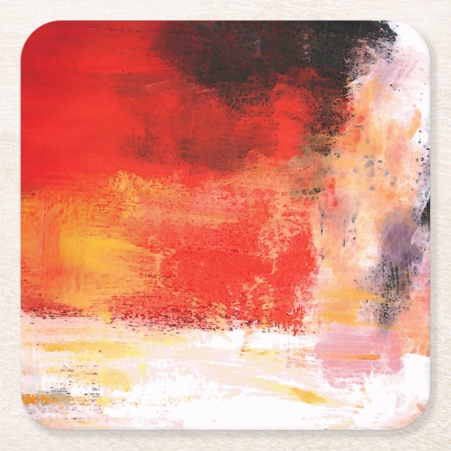 Red Polar - Abstract Art Painting Square Paper Coaster (Front)