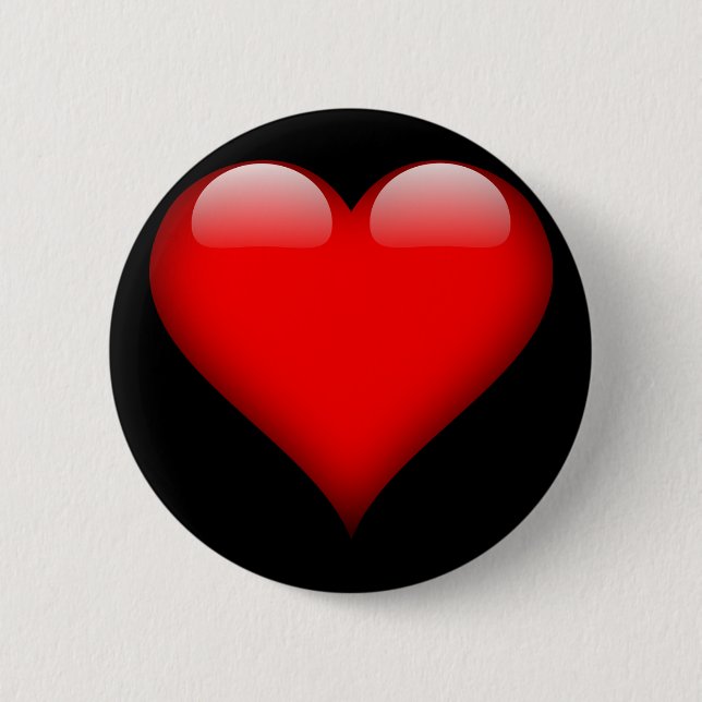 Red polished heart 6 cm round badge (Front)