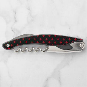Red polka crosses on black corkscrew