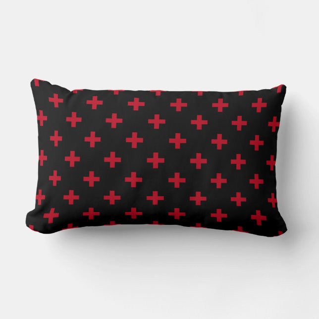 Red polka crosses on black lumbar cushion (Front)