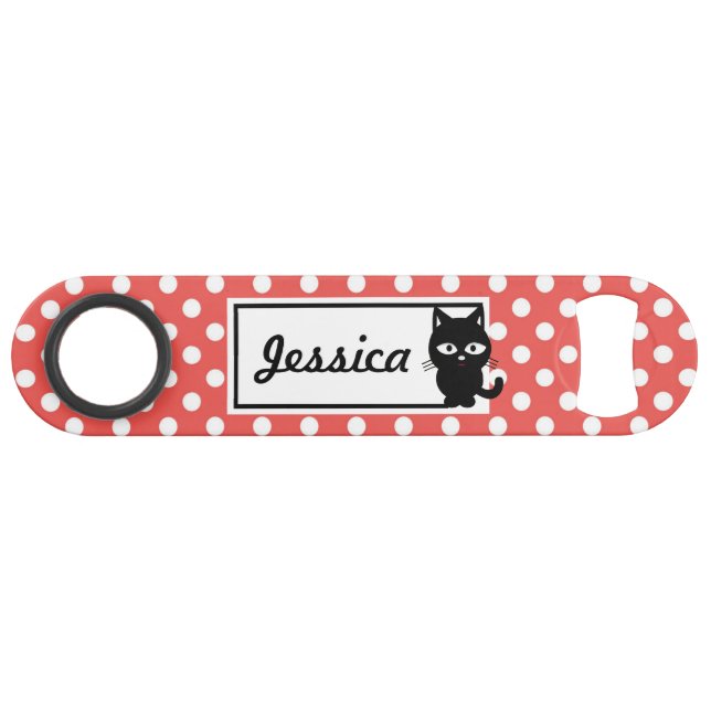 Red Polka Dot and Black Cat Personalised (Front (Horizontal))