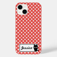 Red Polka Dot and Black Cat Personalised