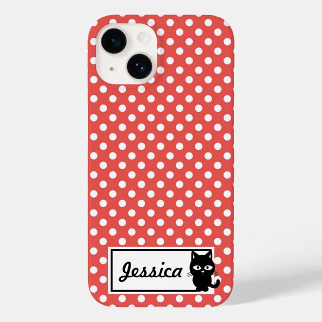 Red Polka Dot and Black Cat Personalised Case-Mate iPhone Case (Back)
