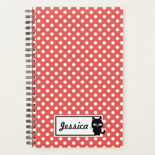 Red Polka Dot and Black Cat Personalised Planner