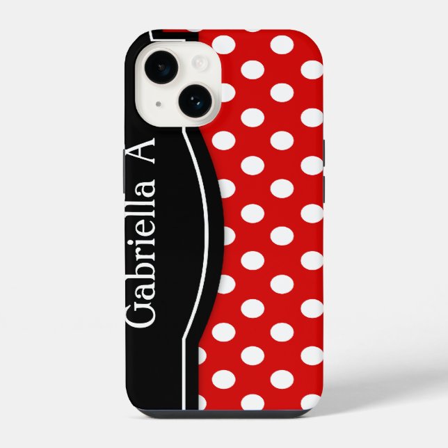 Red Polka Dot Black Frame iPhone Case (Back)