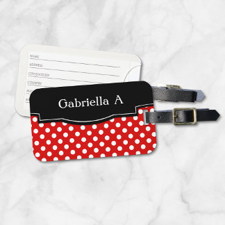 Red Polka Dot Black Frame Luggage Tag