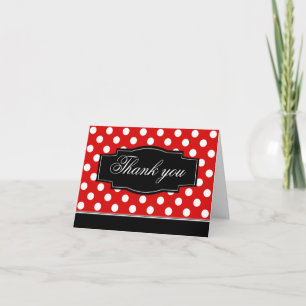 Red Polka Dot Black Frame Thank You card