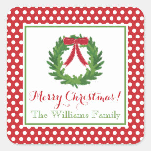 Red Polka Dot, Christmas Wreath Sticker