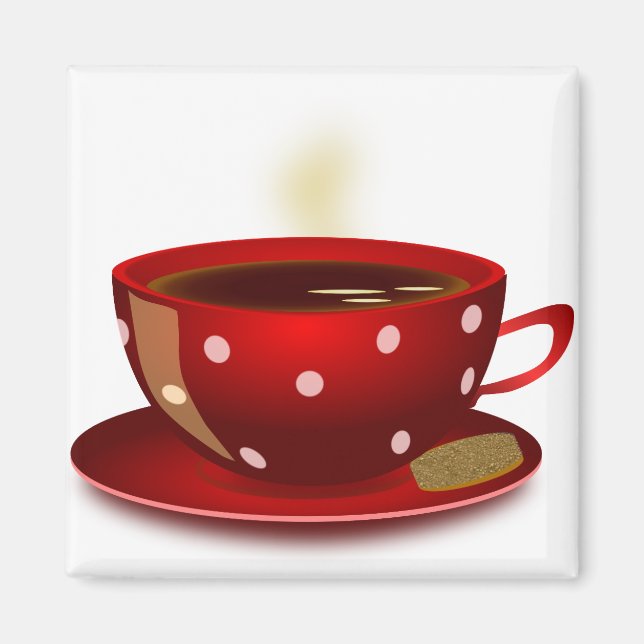 Red Polka Dot Coffee Cup Magnet (Front)