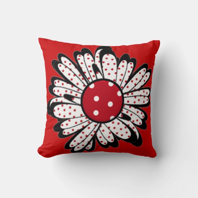 Red Polka Dot Daisy Cushion (Front)