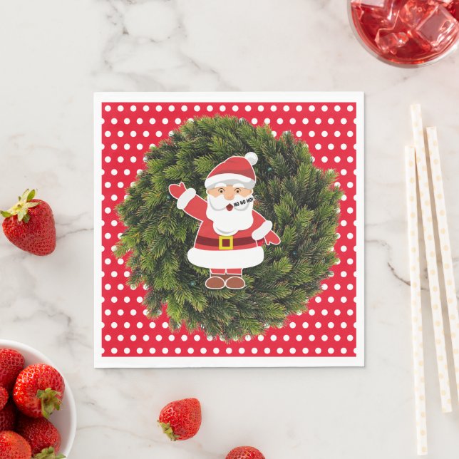 Red Polka Dot Father Christmas Paper Napkins (Insitu)