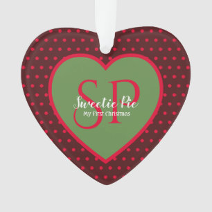 Red Polka Dot First Christmas Holiday Heart Ornament