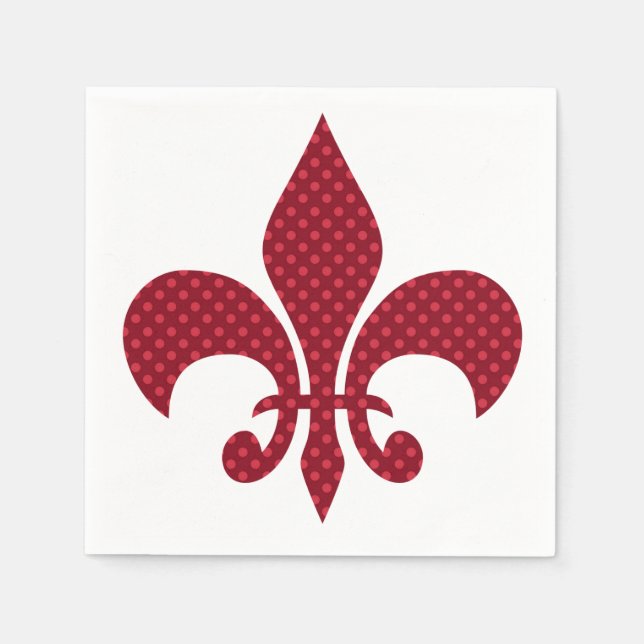 Red Polka Dot Fleur de Lis Napkin (Front)