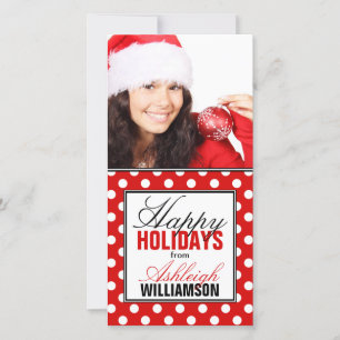 Red Polka Dot Happy Holidays Photo Cards