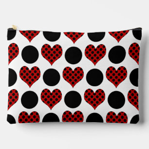 Red Polka Dot Hearts and Black Circles Pattern Accessory Pouch