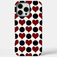 Red Polka Dot Hearts and Black Circles Pattern
