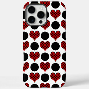 Red Polka Dot Hearts and Black Circles Pattern iPhone 16 Pro Max Case