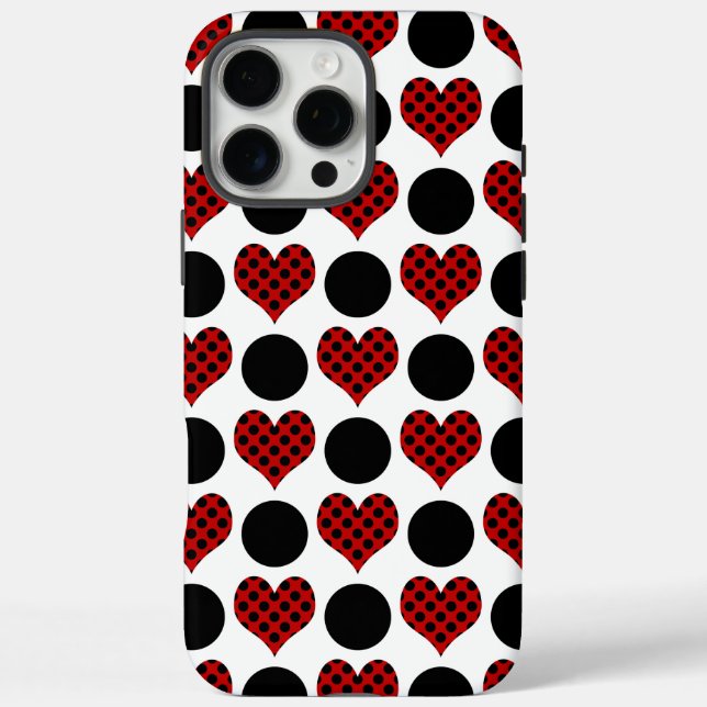 Red Polka Dot Hearts and Black Circles Pattern Case-Mate iPhone Case (Back)