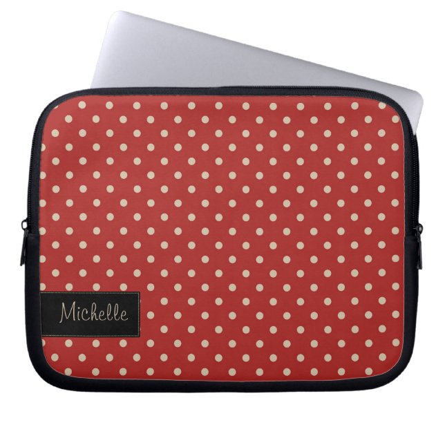 Red Polka Dot Laptop Sleeve with Your Name (Front)