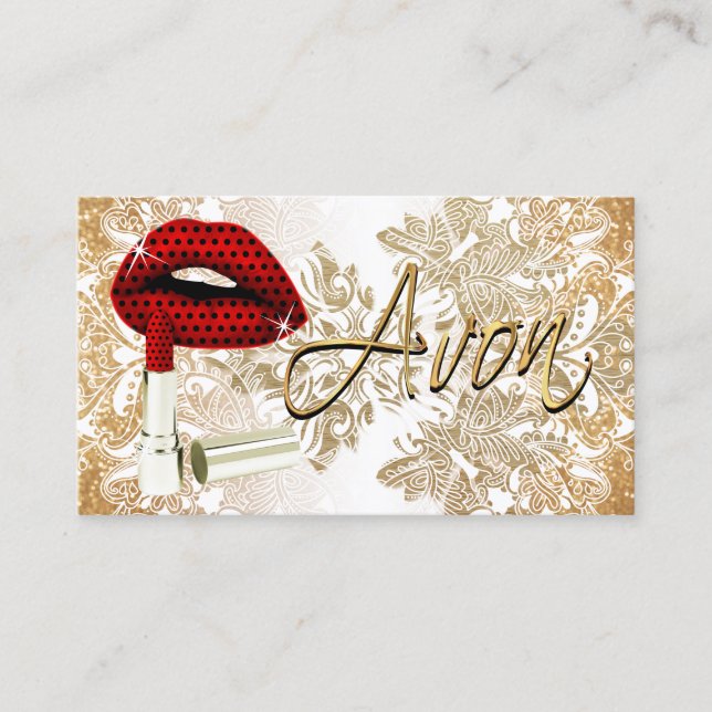 Red Polka Dot Lips & Gold - Business Card (Front)