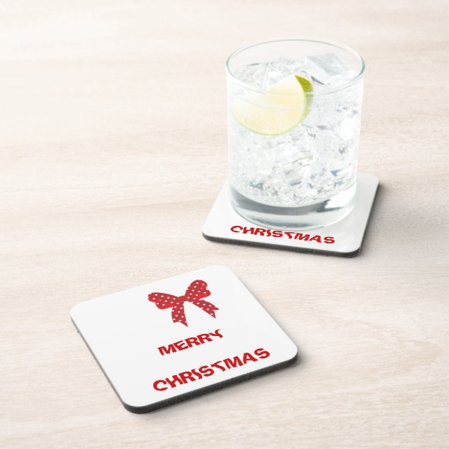 Red Polka Dot Merry Christmas Coaster (Right Side)