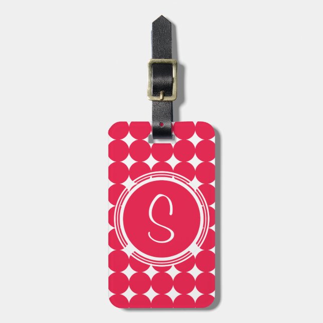 Red Polka Dot Monogram Luggage Tag (Front Vertical)