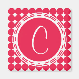 Red Polka Dot Monogram Magnet