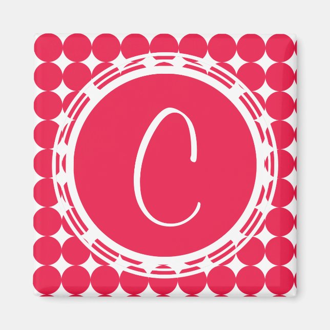 Red Polka Dot Monogram Magnet (Front)