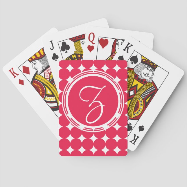Red Polka Dot Monogram Playing Cards (Back)