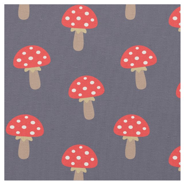 Red Polka Dot Mushrooms Pattern Fabric (Close Up)