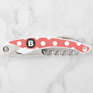 Red Polka Dot Pattern Black Monogram Corkscrew