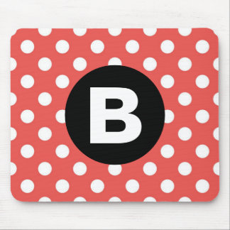 Red Polka Dot Pattern Black Monogram Mouse Mat