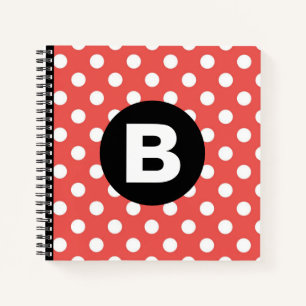Red Polka Dot Pattern Black Monogram Notebook