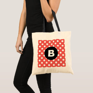 Red Polka Dot Pattern Black Monogram Tote Bag