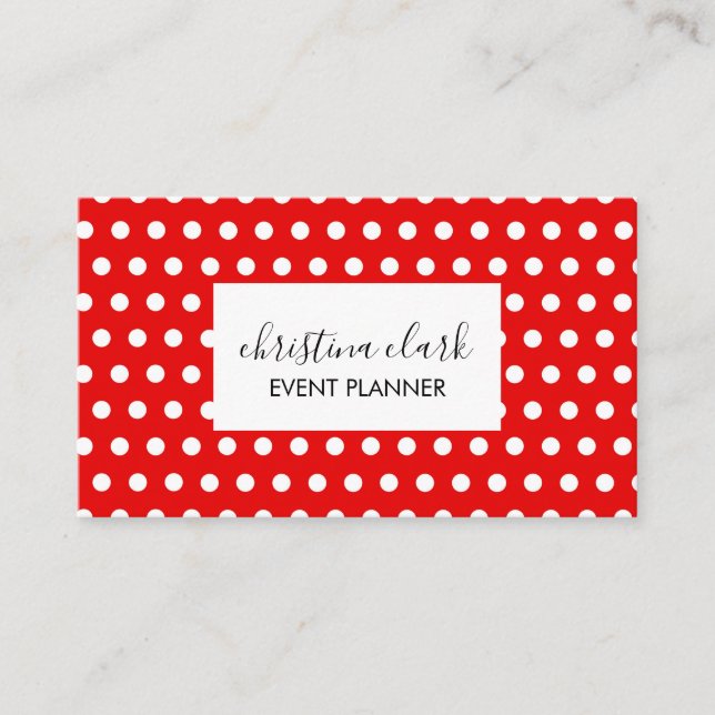 Red Polka Dot Pattern Fun Custom Personalised Business Card (Front)