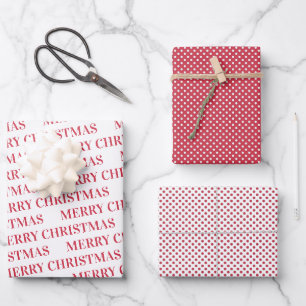 Red polka dot pattern Merry Christmas Wrapping Paper Sheet