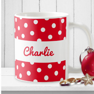 Red Polka Dot Pattern Stylish Personalised Kitchen Coffee Mug
