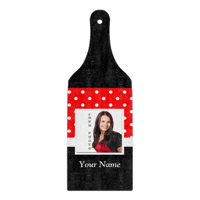 Red Polka dot photo template Cutting Board (Front)