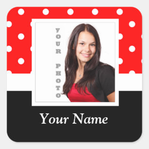 Red Polka dot photo template Square Sticker