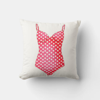 Red Polka Dot Swimsuit Throw Pillow