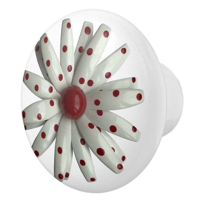 Red Polka Dot White Fun Hippie Daisy Flower Floral Ceramic Knob (Right)