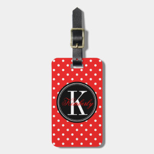 Red Polka Dot with Black Monogram Luggage Tag